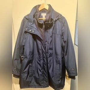 32” long, size 3x, navy blue winter coat by Catherine’s